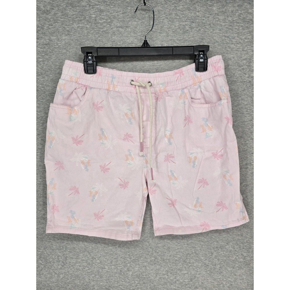 Good Vibes Men's Size Large Pink Palm Tree Pastel Tropical Casual Shorts Surf